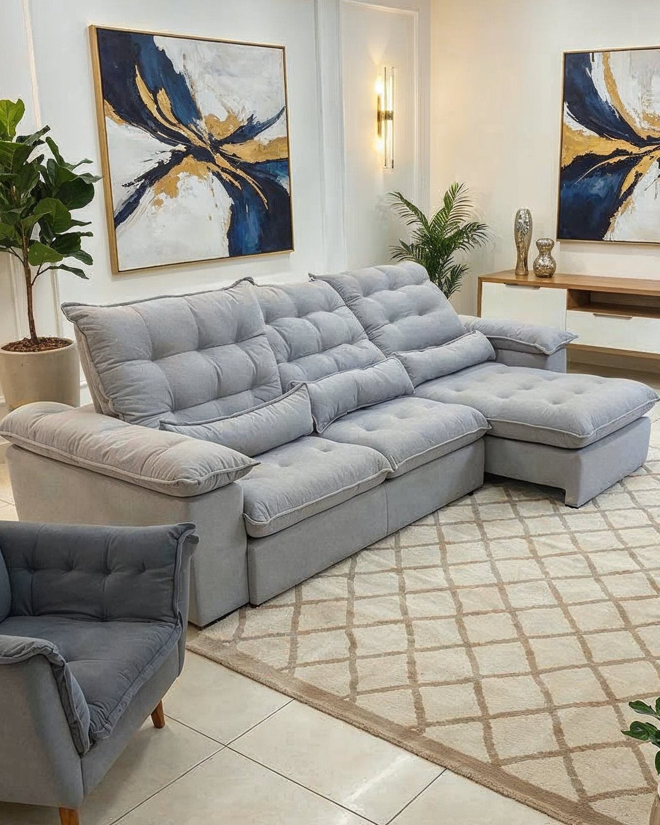 Sofá Retrátil Reclinável Molas Ensacadas 3 Módulos