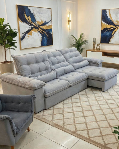 Sofá Retrátil Reclinável Molas Ensacadas 3 Módulos