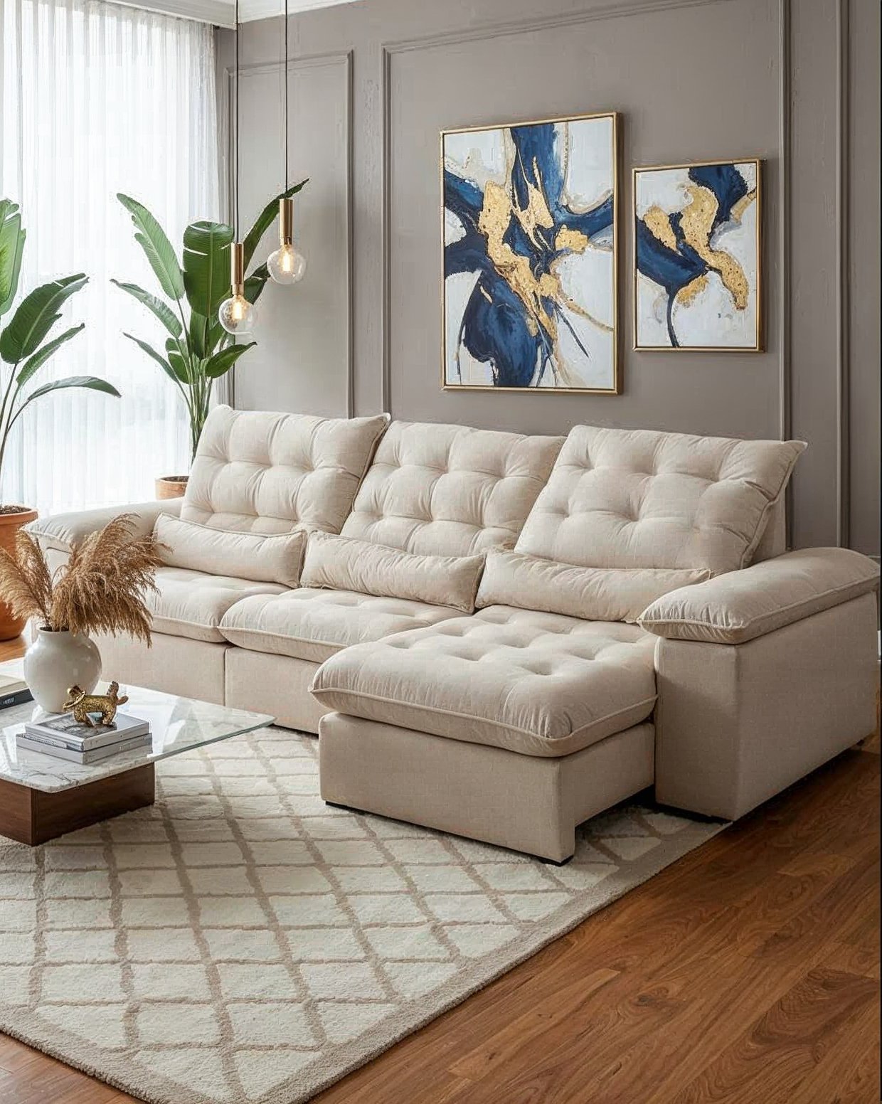 Sofá Retrátil Reclinável Molas Ensacadas 3 Módulos